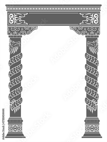 Vector graphics. Chinese arch with columns and dragons.