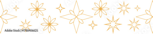 Elegant golden star and floral outline border decorative element pattern Vector
