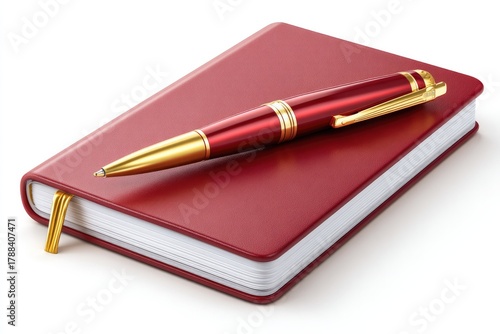 Elegant journal and golden pen set isolated on white background for office and study inspiration