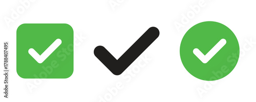 Green check mark icon. Check mark vector icon. Checkmark Illustration. Vector symbols set ,green checkmark isolated on white background. Correct vote choise isolated symbol.