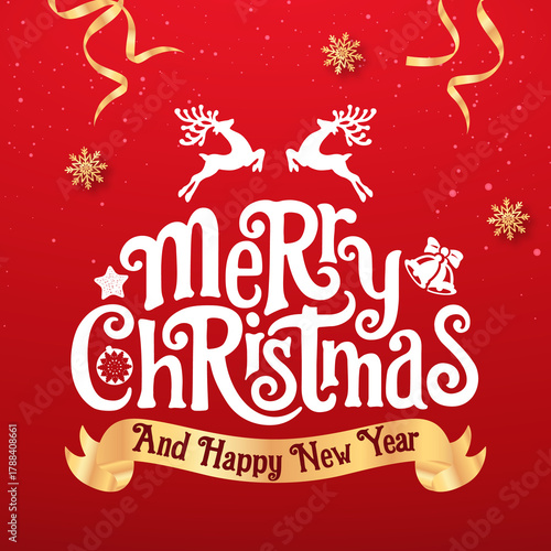 Merry christmas tree concept made of white 2020 happy new year decorations star isolated on red background table minimal flat lay, xmas winter holiday party, top down view, copy space, wide banner. 