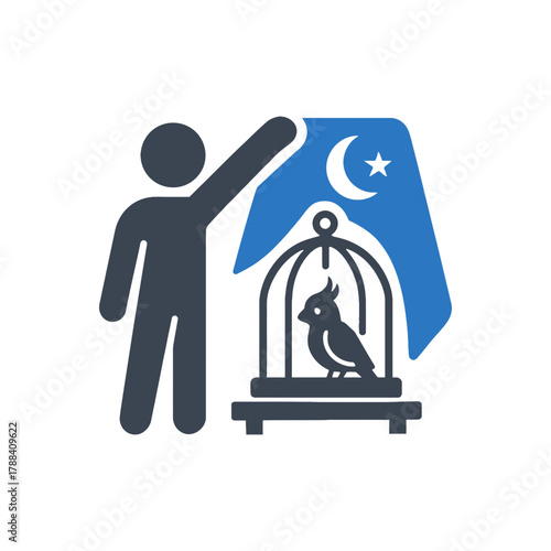 Covering birdcage at night icon