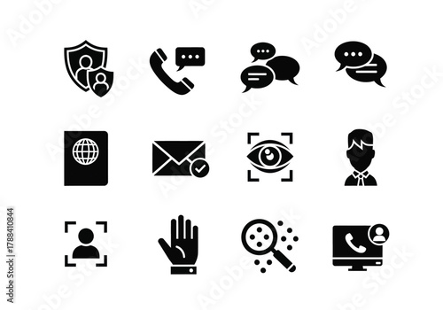 Set of security and communication glyph icons