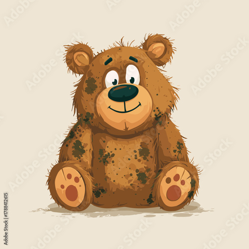 Vector illustration of an old worn out dirty teddy bear