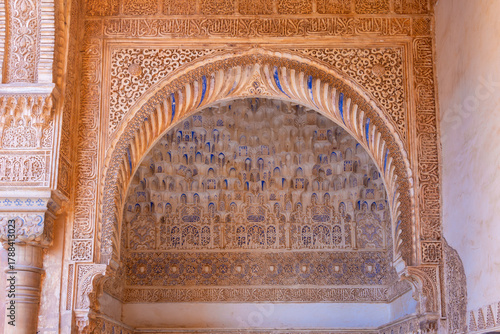 Interiors of Nasrid palace in Alhambra, Granada, Spain