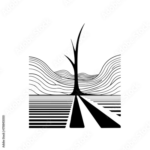 Striking barren tree silhouette landscape design with modern, vector appeal