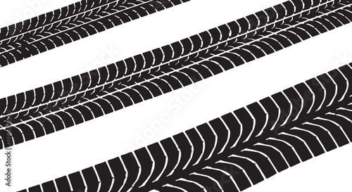 Abstract pattern of black tire tracks on a white background, representing transportation and movement