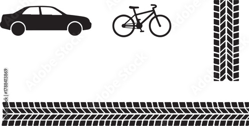 Transportation Vector Art Car, Bicycle, and Tire Tracks Graphic Elements