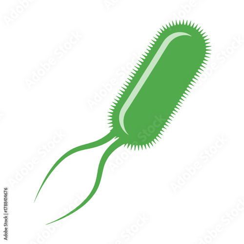 Green Bacteria Cell with Flagella: Microbiology, Science, and Germ Vector Icon