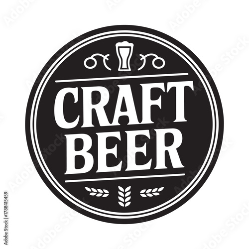 Vintage craft beer emblem with wheat stalks and beer glass icon