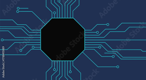 Abstract digital circuit board with glowing blue lines on dark background