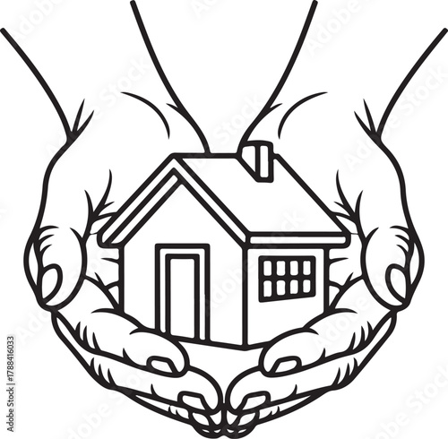 Two hands forming a house outline graphic