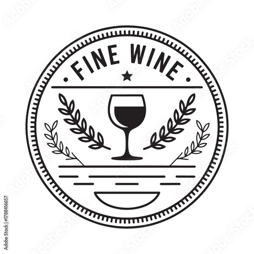 Vintage fine wine emblem with glass and laurel wreaths