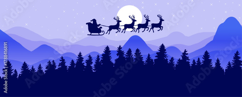 Canvas-taulu santa's sleigh flying over a winter wonderland with a full moon and twinkling stars
