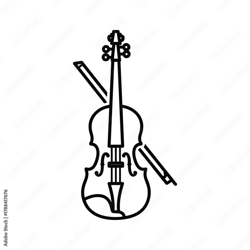 Fototapeta premium Outline drawing of a violin and bow