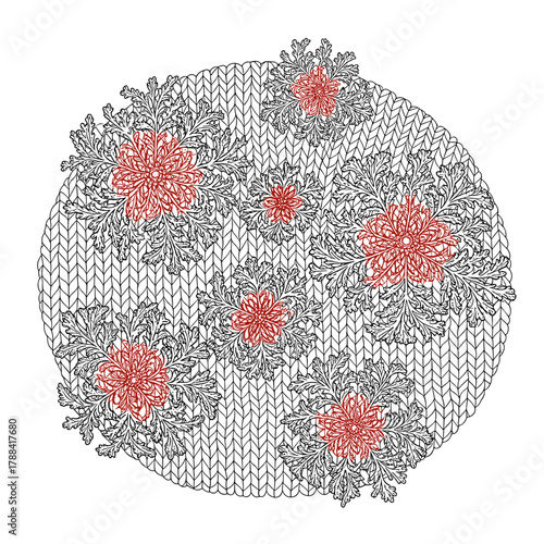 Close up of a snowflake on a dark woolen mitten, concept of winter  