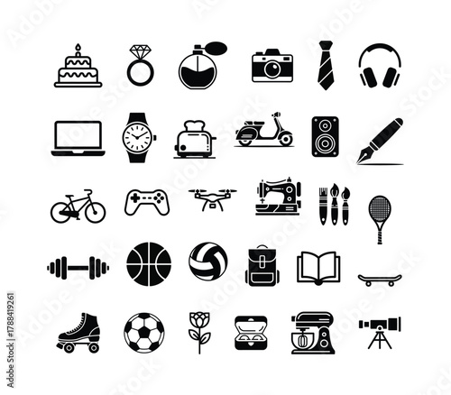 Gift Ideas Glyph Icon Set for Holidays
