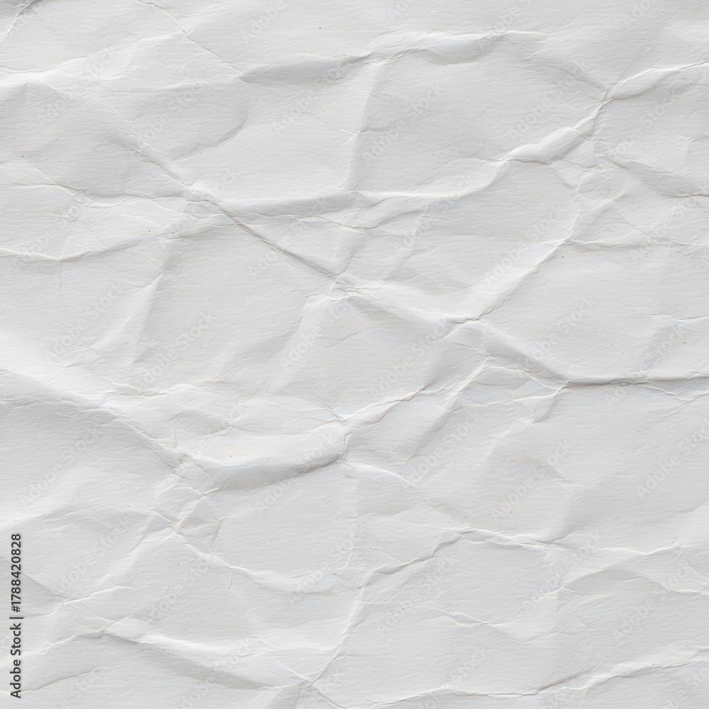 Fototapeta premium Abstract background featuring heavily textured crumpled white paper, ideal for overlays, design elements, texture additions, or digital mockups, paper, crushed, messy
