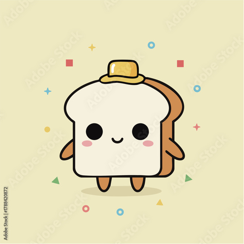Kawaii Cartoon Happy Bread Food Illustration Simple Breakfast Icon