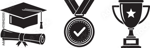 Graduation Cap Diploma Medal Trophy scroll ribbon