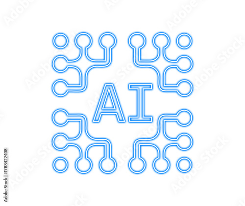 Blue AI circuit board icon representing artificial intelligence technology, digital network, and innovation concept, isolated vector illustration for modern tech and data design themes.