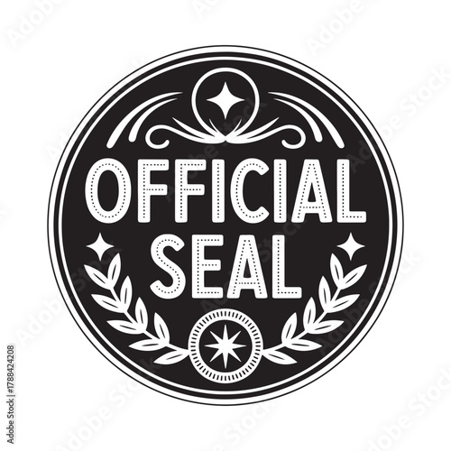 Vintage official seal stamp with laurel wreath and starburst