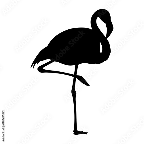 Black silhouette of a flamingo standing on one leg