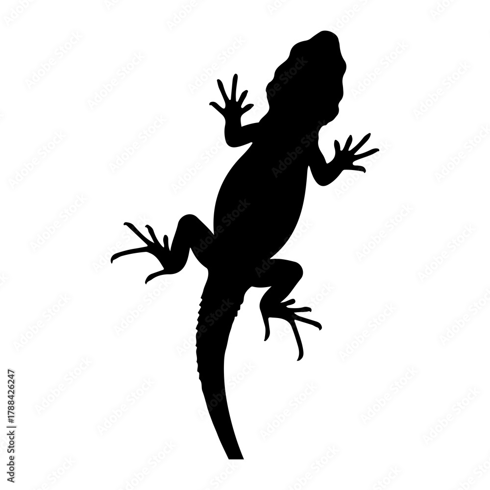 Obraz premium Black silhouette of a lizard on a white background