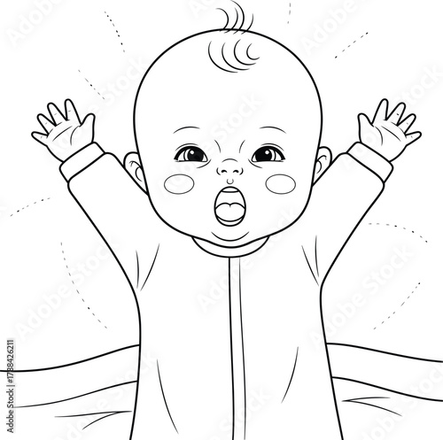 Excited Baby with Open Mouth and Arms Up Coloring Page