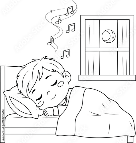 Sleeping Child Dreaming of Music Coloring Page