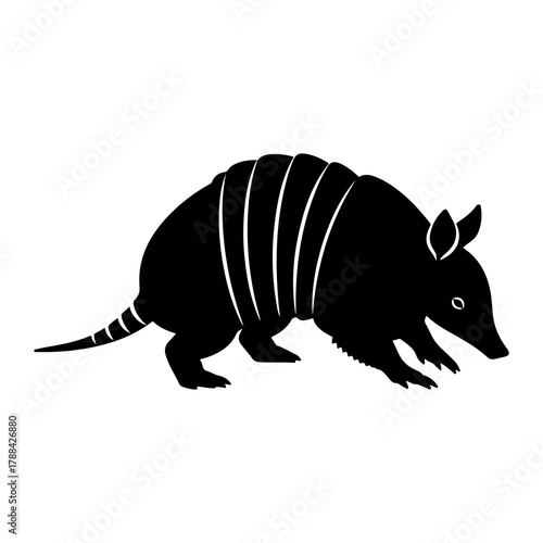 Black silhouette of an armadillo on a white background Keywords: armadillo, silhouette, animal