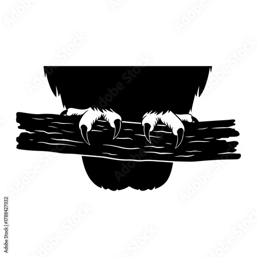 Black silhouette of bird of prey talons gripping a branch Keywords: bird, talons, claws, grip