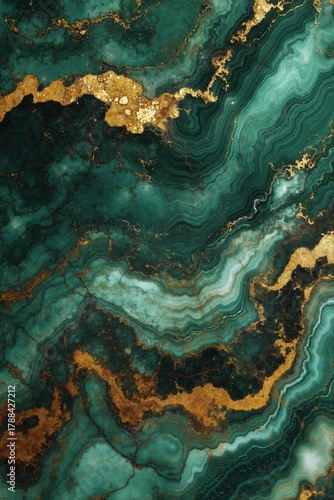 Elegant green and gold marble texture with abstract patterns and luxurious natural veining for background