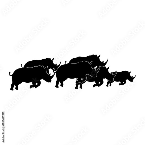 Rhinoceros Herd Silhouette Running vector illustration