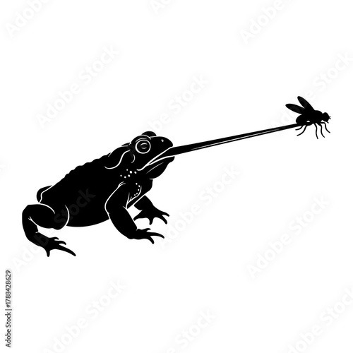 Silhouette of a frog catching a fly with its tongue