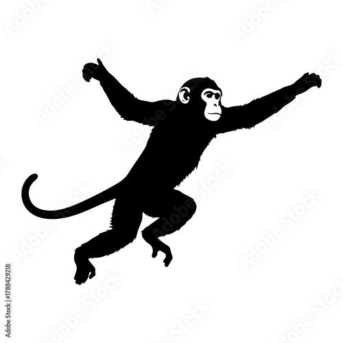 Silhouette of a Monkey Swinging with Arms Extended