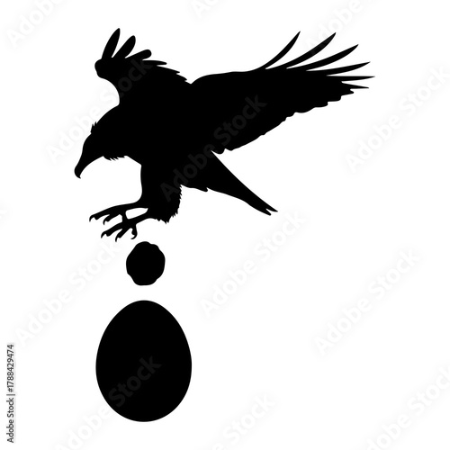 Silhouette of a Raven Dropping an Egg bird