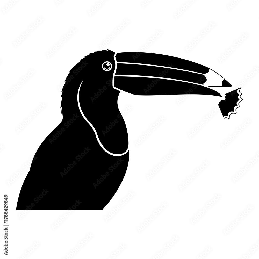 Fototapeta premium Silhouette of a Toucan Eating Fruit on White Background