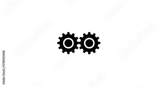 Minimalist black interlocked gears icon representing mechanical engineering, system settings, teamwork, and collaborative process.