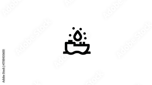 Line icon illustrating an oil spill from a ship, symbolizing marine environmental pollution, water contamination, and ecological disaster.