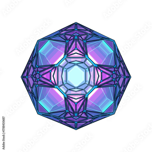 Glowing crystal structure in geometric shape representing quantum computing  