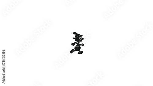 Retro black cartoon character running, vintage animated comic mascot on a white background, classic style illustration