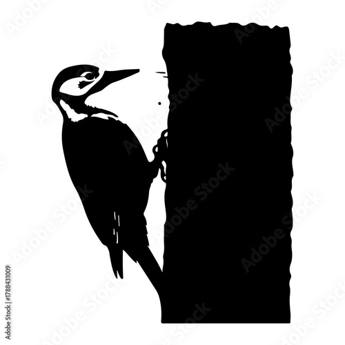 Woodpecker Silhouette on Tree Trunk bird bark