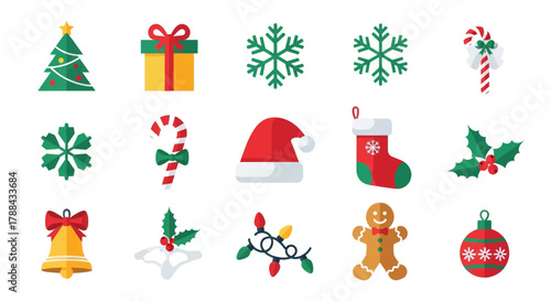 Christmas tree gift box snowflake candy cane Santa hat stocking holly bell gingerbread man ornament