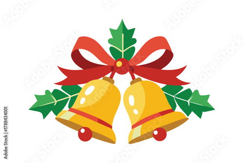 wedding christmas bells with ribbons on white background