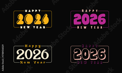 2026 Happy New Year Vector Pack: Diverse, colorful, modern typography bundle.
