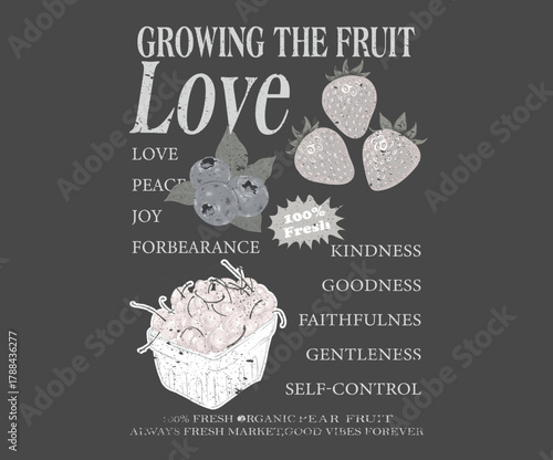 Fruit market artwork. Growing the fruit love. Mix fruit design for t shirt print, poster, sticker, background and other uses. 