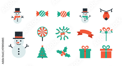 Snowman candy ribbon holly gift box Christmas tree lollipop mistletoe ornament present