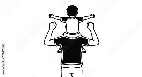 Father and son on shoulders illustration parenting concept art editable vector