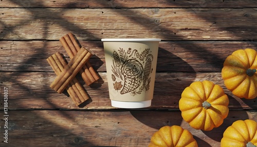 Thanksgiving pumpkin cups on wooden table high resolution photo